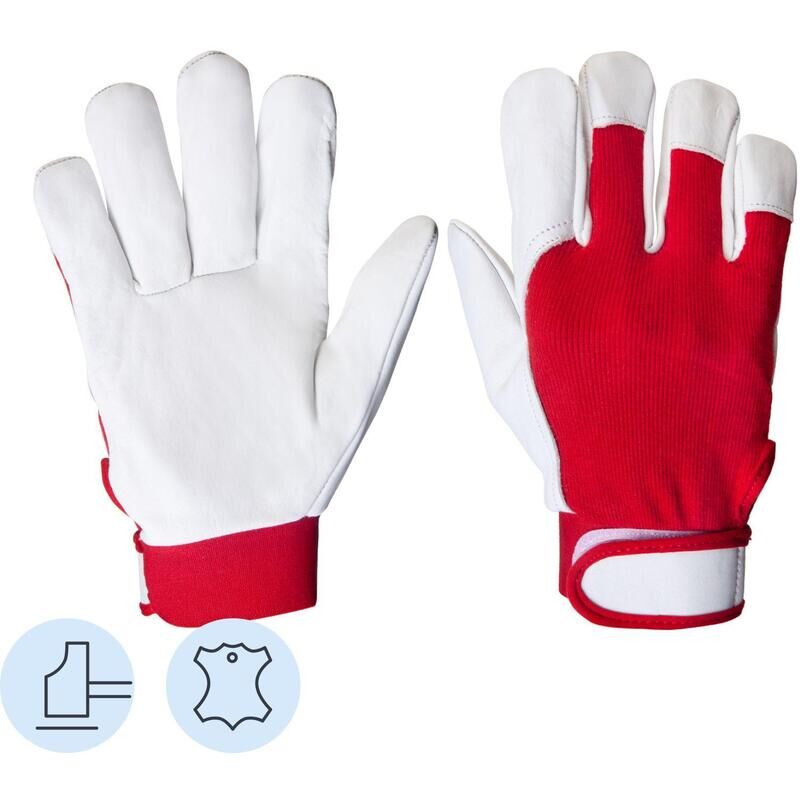Перчатки рабочие Jeta Safety Mechanic JLE301 кожаные красные/белые (размер 9, L)