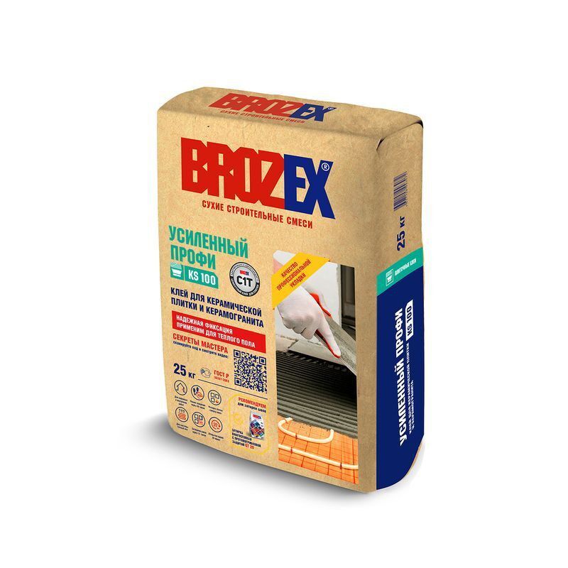 Клей для плитки Brozex KS 100 Профи Усиленный С1Т, 25 кг