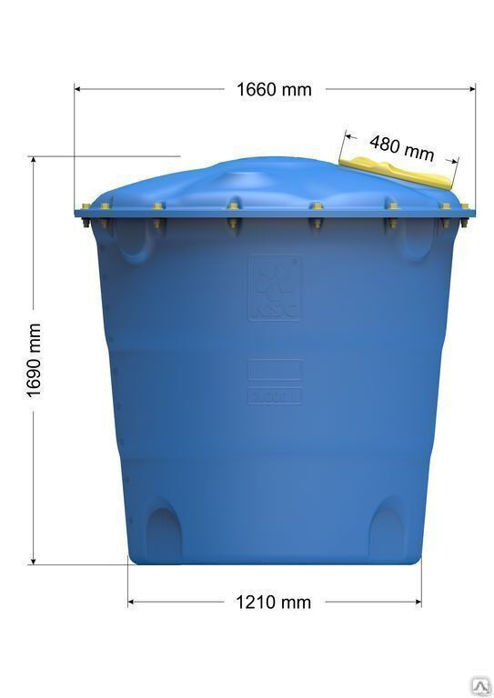 Бак вертикальный с крышкой для воды, пищевых сыпучих продуктов 2000 л узкий 4