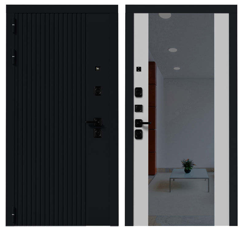 Дверь металлическая ( входная ) Verda ВМ 5 (черный кварц/белый софт зеркало)