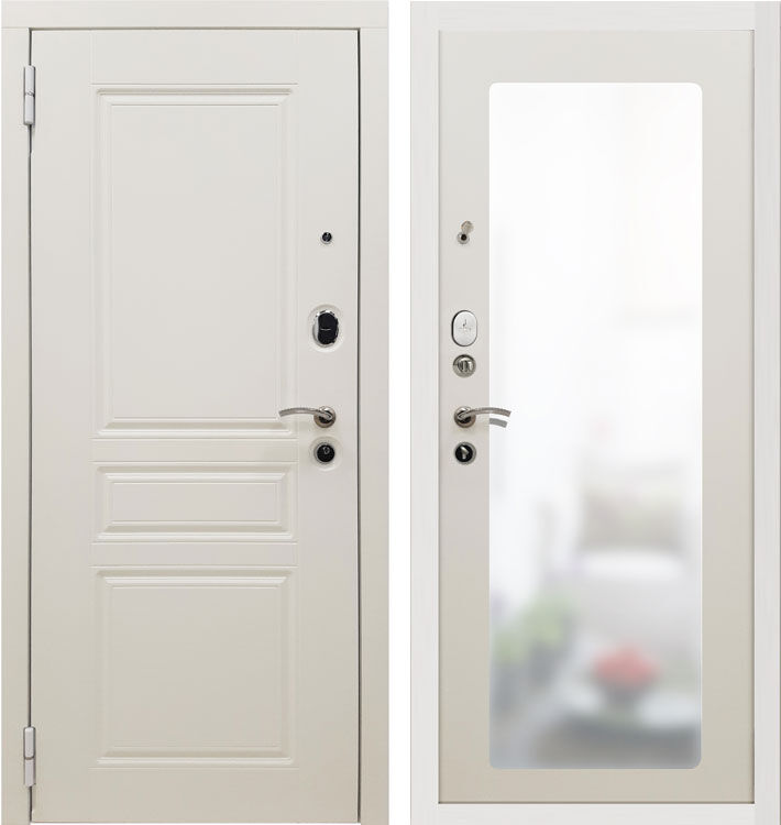 Дверь металлическая ( входная ) Verda SD Prof-10 Троя Белая Большое зеркало (белое дерево/белое дерево зеркало)