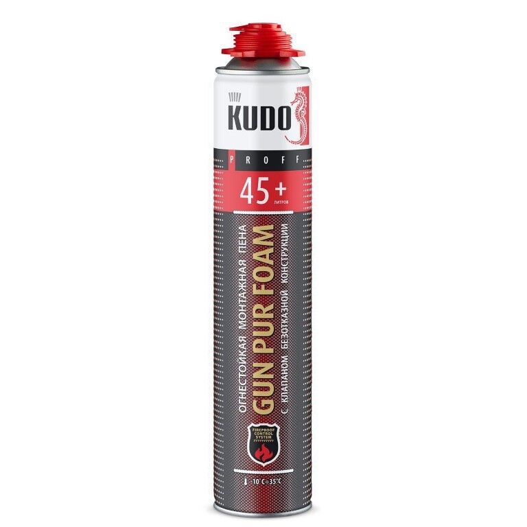 Пена монтажная огнестойкая всесезонная KUDO Proff 45 Fireproof (до -10) 1000мл/900гр