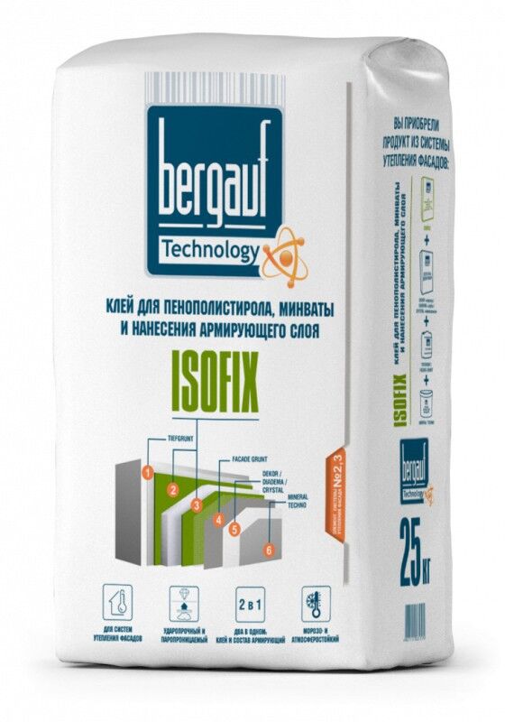 Штукатурно-клеевая смесь для утеплителя Bergauf Isofix 25 кг 1