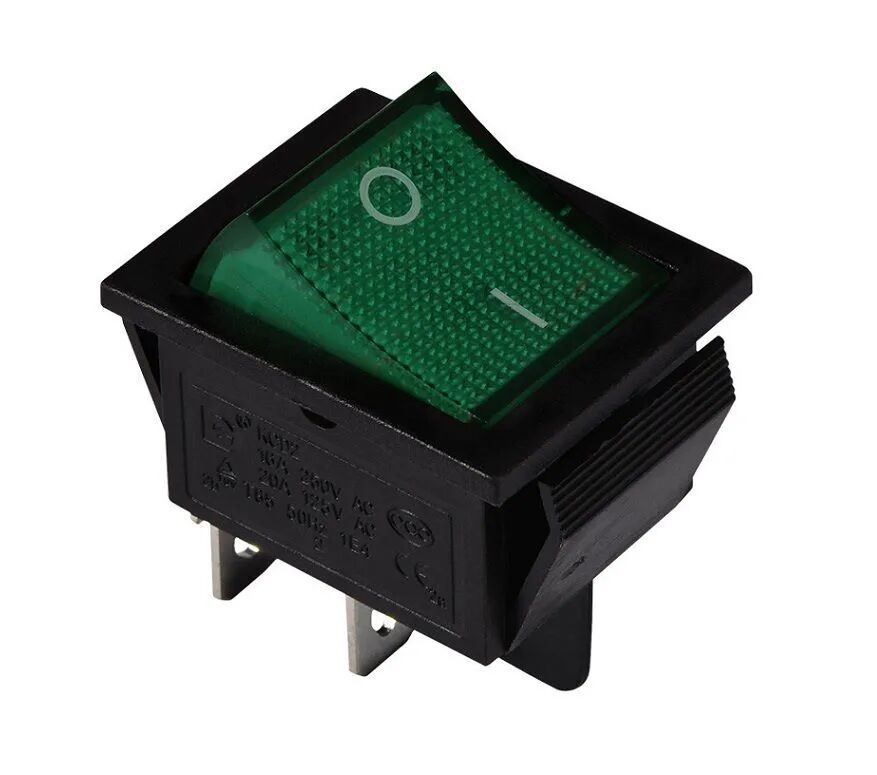 Переключатель с подсветкой KCD4-101/4PN (IRS-201-1C3D) on-off 4 контакта 15A, 12В (зелёный)