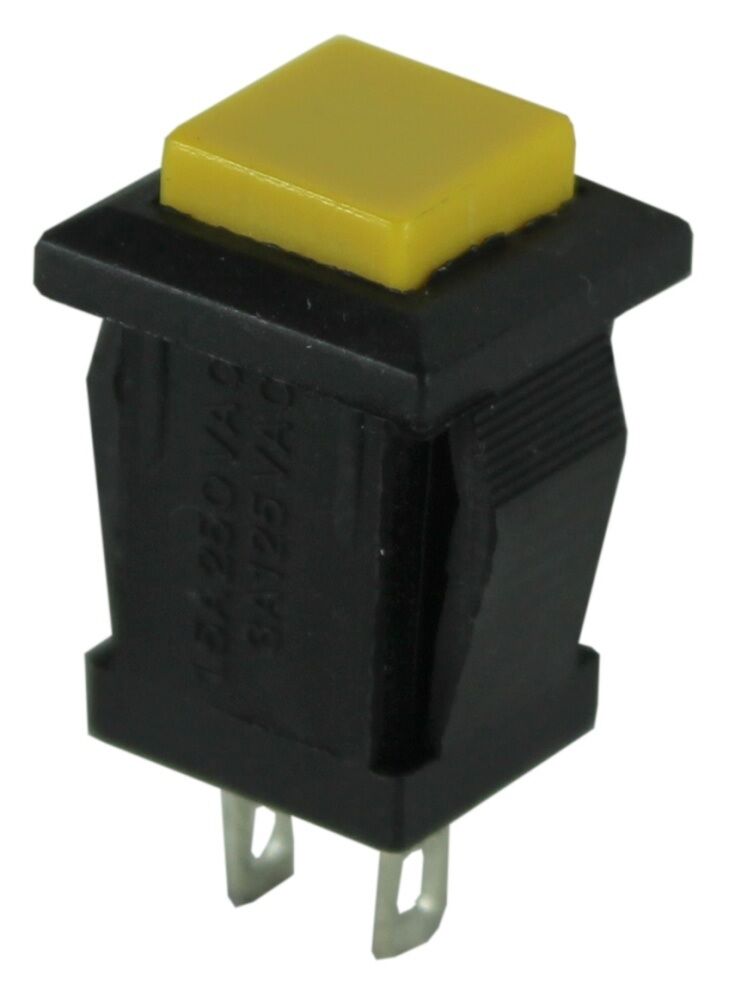 Кнопка без фиксации квадратная PBS-15В (DS-430, D-317) off-(on), 2 контакта, 1A, 250V (жёлтый)
