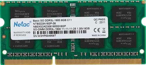 Оперативная память Netac DDR3L SO-DIMM 8Gb 1600MHz (NTBSD3N16SP-08)