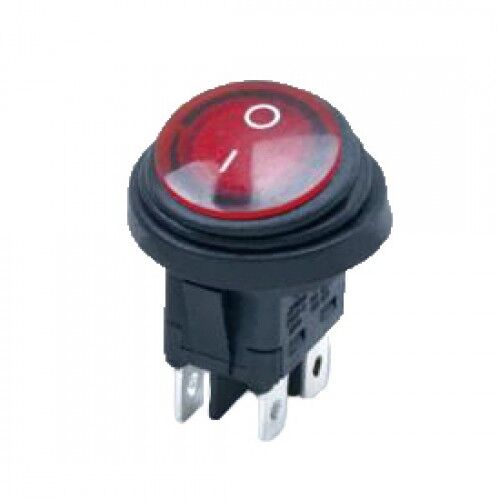Переключатель круглый с подсветкой и влагозащитой KCD1-224/4PN FS on-off, 4 контакта 6А, 250В (красный)