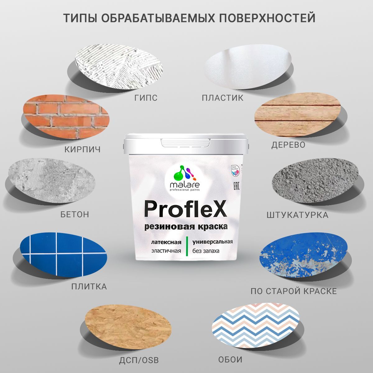 Краска Malare ProfleX резиновая Акриловая, Латексная, Полиуретановая, 10 кг  белый, цена в Екатеринбурге от компании Екатеринбургский завод красок  «MALARE»