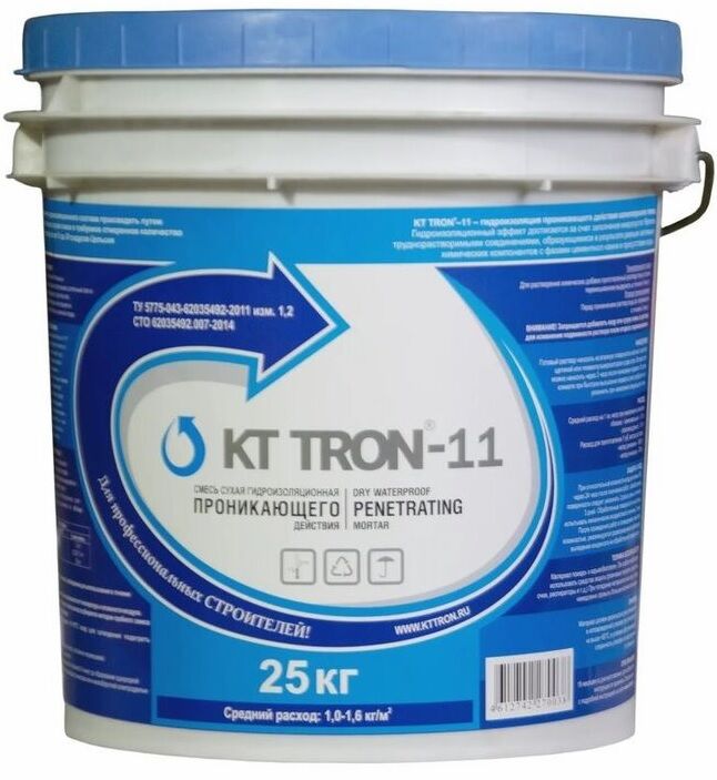 Смесь гидроизоляционная проникающая гидроизоляция КТтрон-11 для восстановления бетонов после фильтрации воды ведро 25 кг