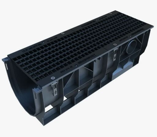 Лоток водоотводный PolyMax Basic ЛВ-30.39.38-ПП пластиковый с решеткой ячеистой чугунной