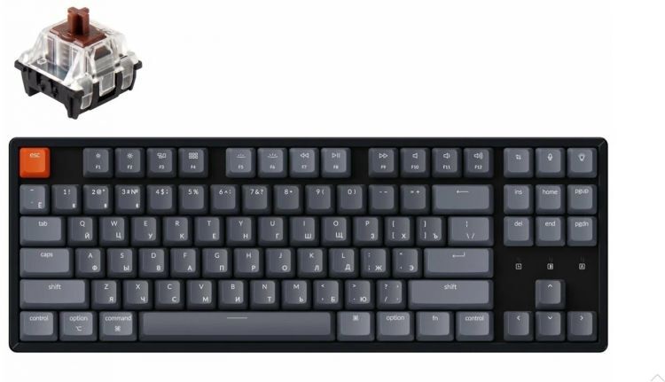 Клавиатура беспроводная Keychron K8 TKL, алюминиевый корпус, RGB подсветка, Gateron Brown Switch