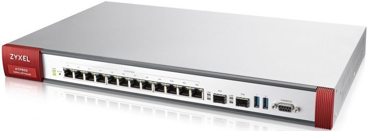 Межсетевой экран ZYXEL ATP800 Rack, 12 конфигурируемых (LAN/WAN) портов GE, 2xSFP, 2xUSB3.0, AP Controller (8/520), Devi