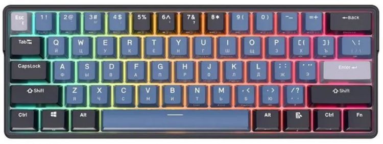 Клавиатура Royal Kludge RK61Plus подключение: BT, радиоканал 2,4 ГГц, провод, 61 клавиша, USB хаб, 1850 m черная
