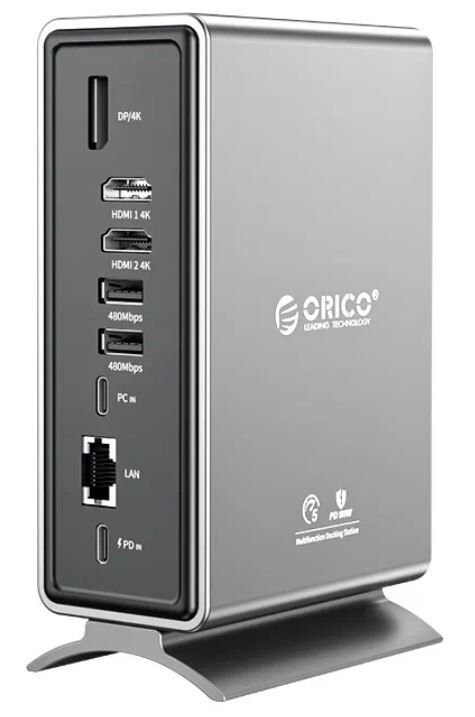 Док-станция Orico ORICO-CDH-15P-SV-BP 15 в 1, USB-A3.0 (5 Гбит/с)×2, USB-A2.0 (480 Мбит/с)×4, USB-C3.0 (5 Гбит/с)×1, TF(