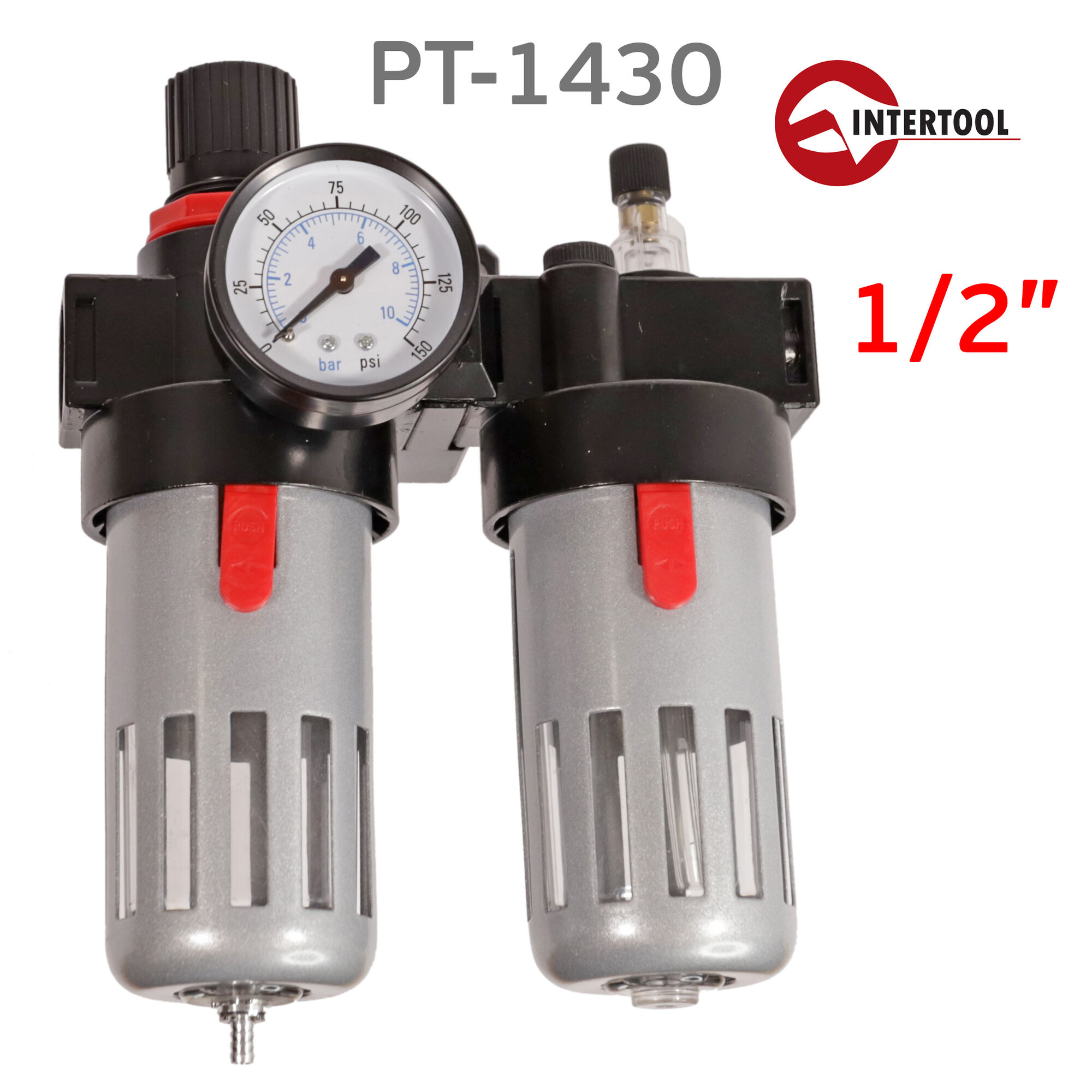 Фильтр-редуктор-лубрикатор (1/2") Intertool PT-1430 подготовка сжатого воздуха для пневмоинструмента