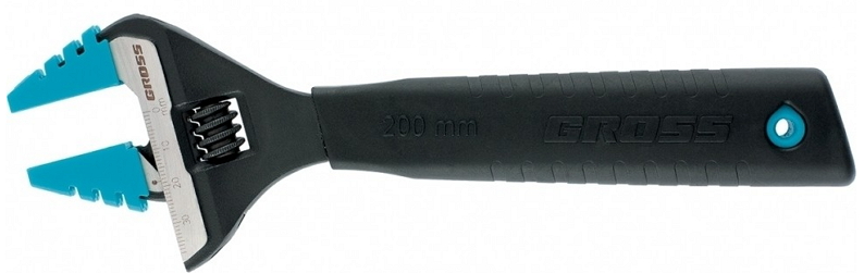Ключ разводной Gross 200 мм, CrV, тонкие губки, защитные насадки