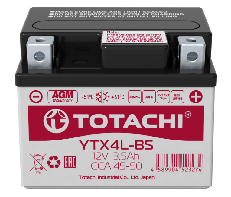 Аккумулятор TOTACHI CMF 3,5 Ач YTX4L-BS R AGM