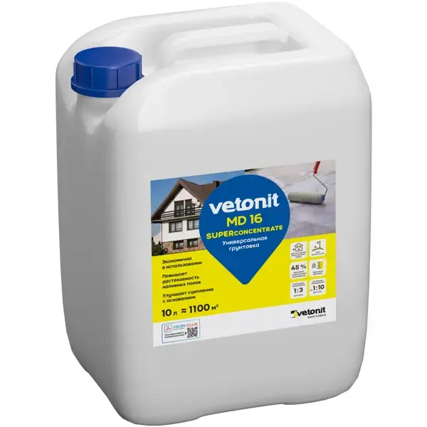 Грунтовка-концентрат для сухих и влажных помещений Vetonit MD 16 белая 10 л VETONIT None
