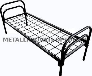 Кровать металлическая односпальная С-1- недорогая кровать для рабочих, строителей, общежитий Россия