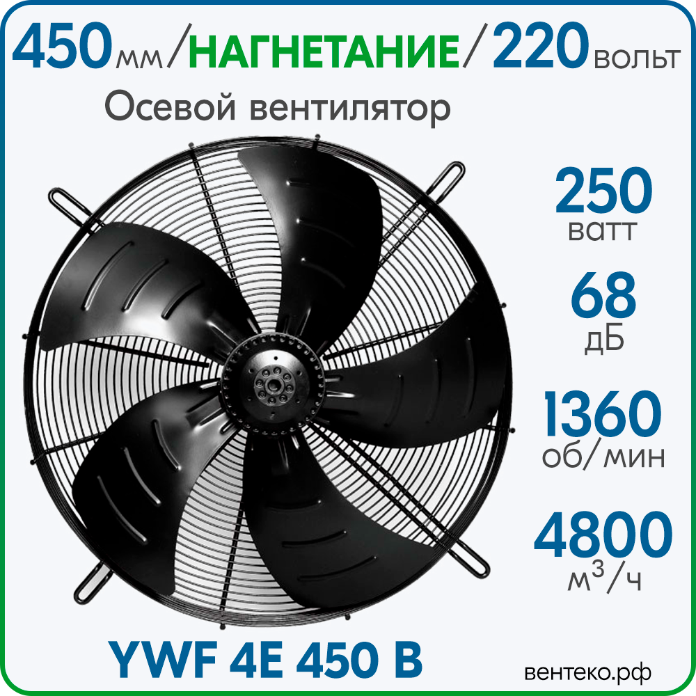 YWF4E-450B, Вентилятор осевой, диаметр 400 мм, нагнетание, 220В/50Гц