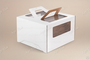 Коробка для торта с окном с ручками 300х300х190мм картонная белая 25/25 