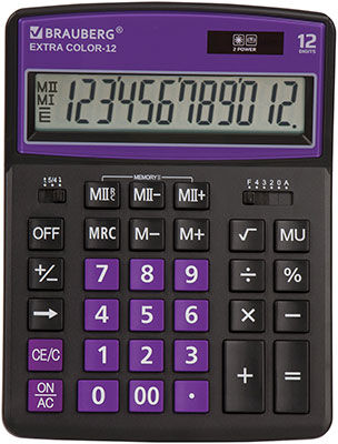 Калькулятор настольный Brauberg EXTRA COLOR-12-BKPR ЧЕРНО-ФИОЛЕТОВЫЙ, 250480 EXTRA COLOR-12-BKPR ЧЕРНО-ФИОЛЕТОВЫЙ 250480