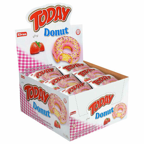 Кекс TODAY "Donut", со вкусом клубники, ТУРЦИЯ, 24 штуки по 40 г в шоу-боксе