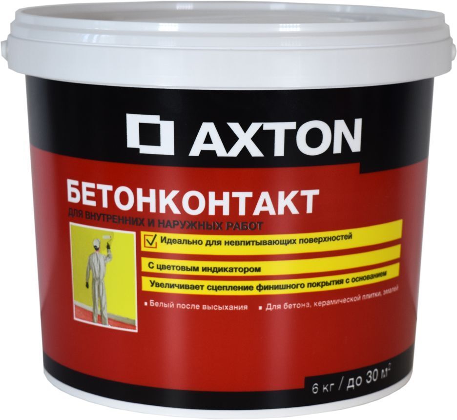 АКСТОН бетонконтакт для внутренних и наружных работ (6кг) / AXTON бетонконтакт грунтовка для сцепления финиша с основани