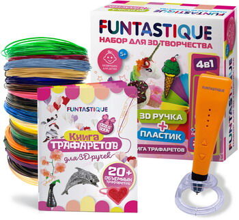 Набор для 3D рисования Funtastique 3D-ручка CLEO (Оранжевый) с подставкой PLA-пластик 15 цветов Книжка с трафаретами, дл