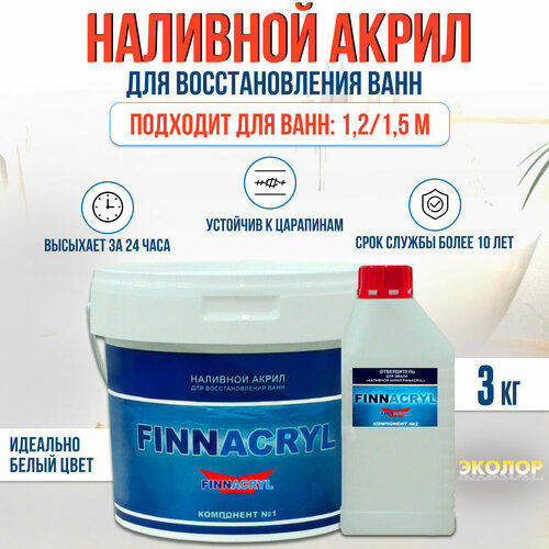 Жидкий акрил для ванны Finnakryl 1,2-1,5 м. 3 кг Эколор