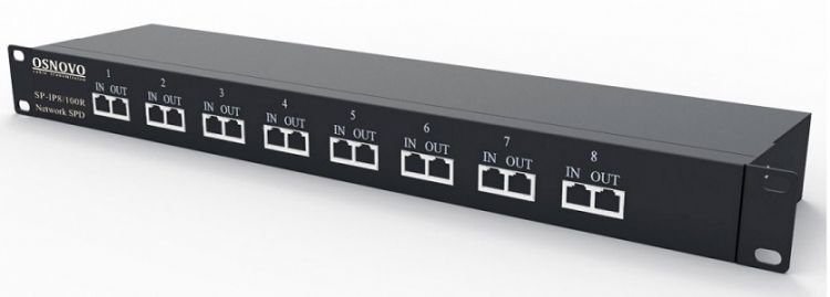 Грозозащита OSNOVO SP-IP8/100R для локальной вычислительной сети (скорость до 100Мбит/с) на 8 портов. Двухступенчатая за