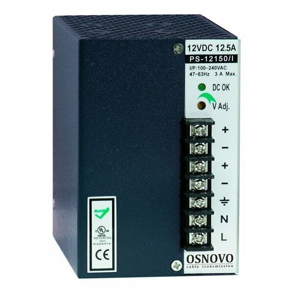 Блок питания OSNOVO PS-12150/I промышленный. DC12V, 12,5A (150W). Диапазон входных напряжений: AC100-240V. КПД: 80%. Рег