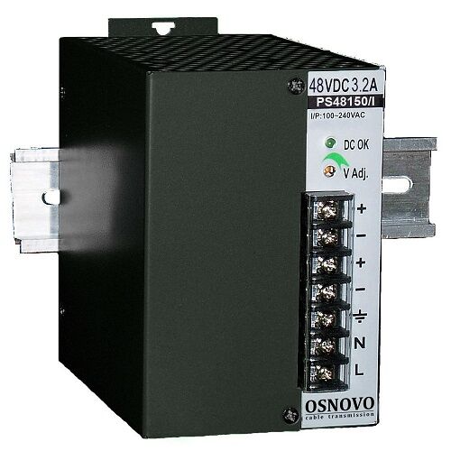 Блок питания OSNOVO PS-48150/I промышленный. 1 выход: DC48V, 3.2A (150W). Диапазон входных напряжений: AC100-240V. КПД: