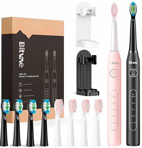 Набор из двух электрических зубных щеток Bitvae D2 Daily Toothbrush (2 подставки + 8 насадок + 2 колпачка для насадок),
