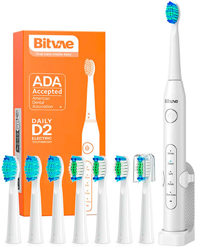 Электрическая зубная щетка Bitvae D2 Daily Toothbrush (подставка + 8 насадок), (D2) GLOBAL, белая D2 Daily Toothbrush (п