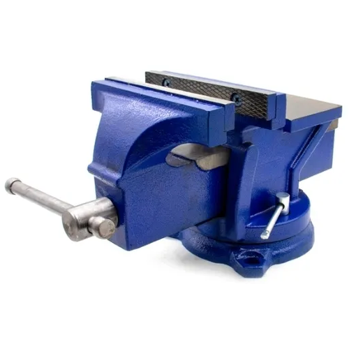 Тиски слесарные Варяг с поворотным механизмом 150 мм / настольные с наковальней, ударопрочные, чугунные, синие URM-TECHN