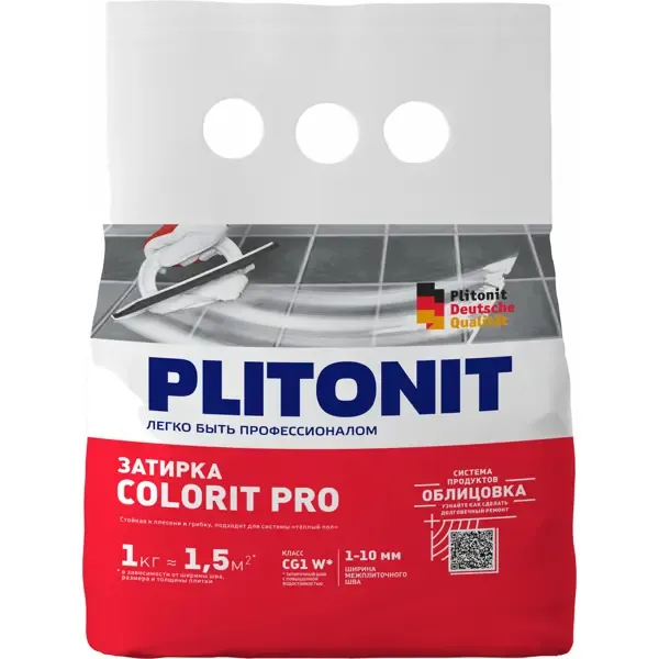 Затирка цементная Plitonit Colorit Pro цвет белый 1 кг PLITONIT