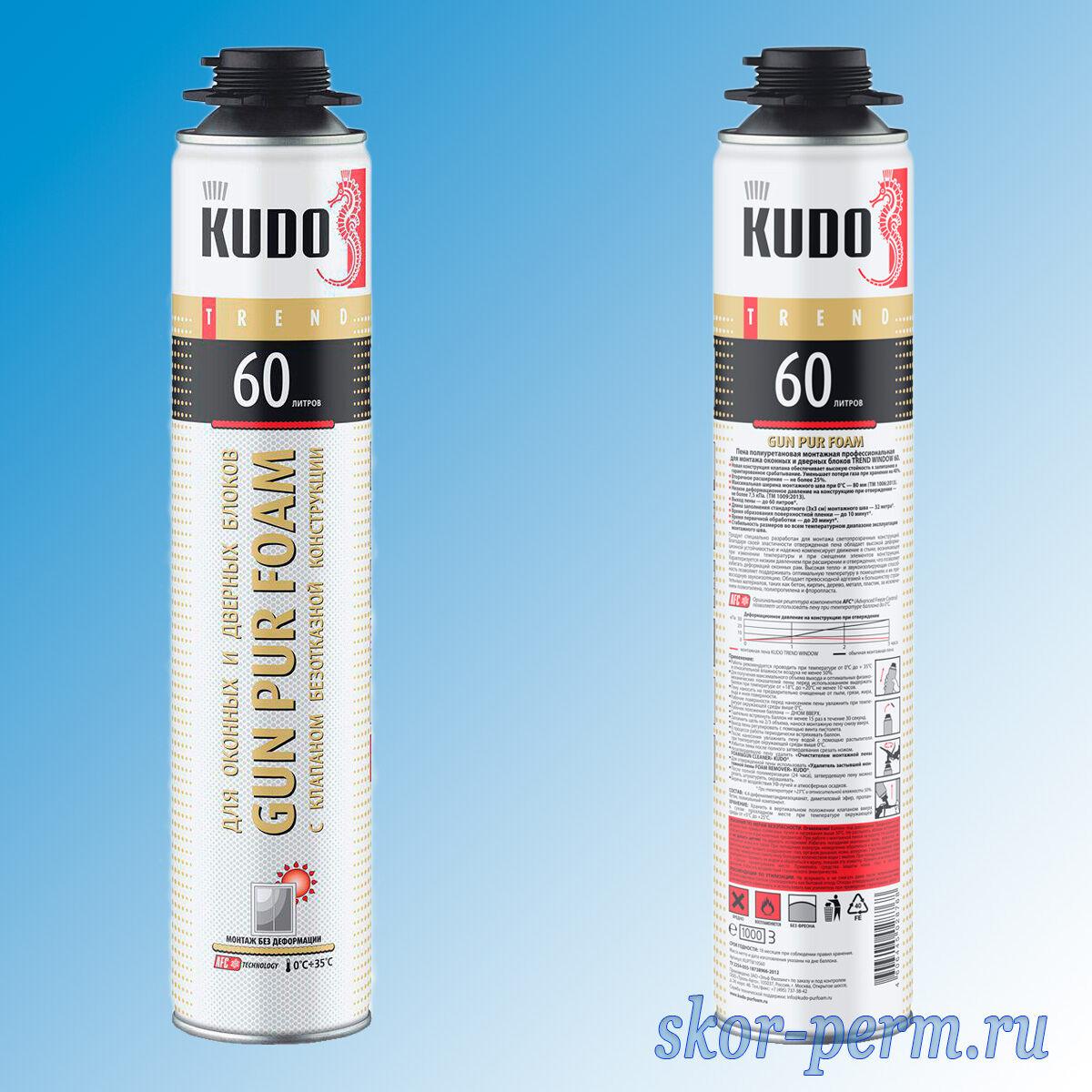 Пена монтажная KUDO TREND WINDOW 60 профессиональная (от 0 до +35 °С), 1000 мл