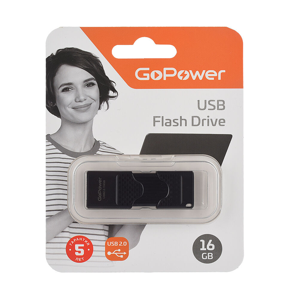 USB 2.0 Flash накопитель 16GB GoPower SLIDER, пластик чёрный 5