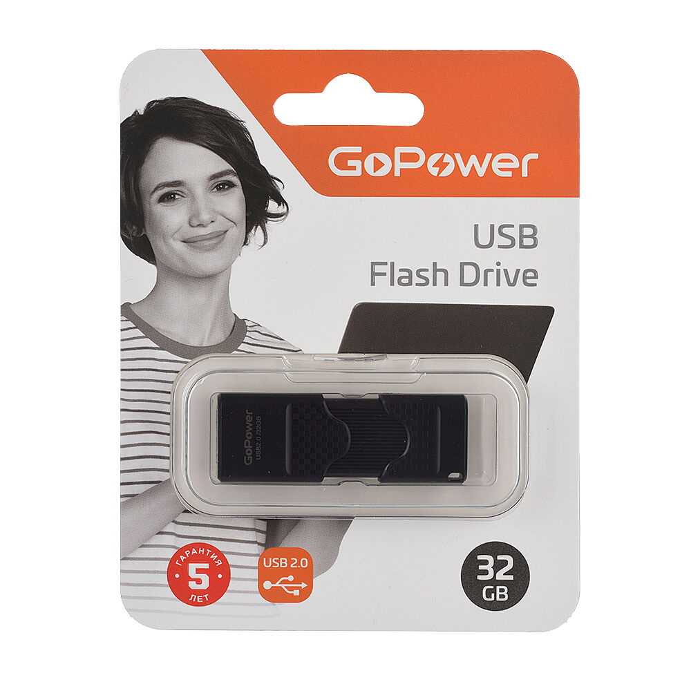 USB 2.0 Flash накопитель 32GB GoPower SLIDER, пластик чёрный 5