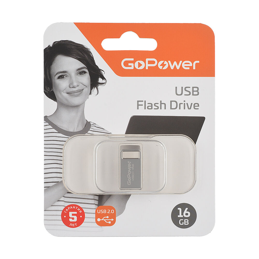USB 2.0 Flash накопитель 16GB GoPower MINI, металл серебряный 6