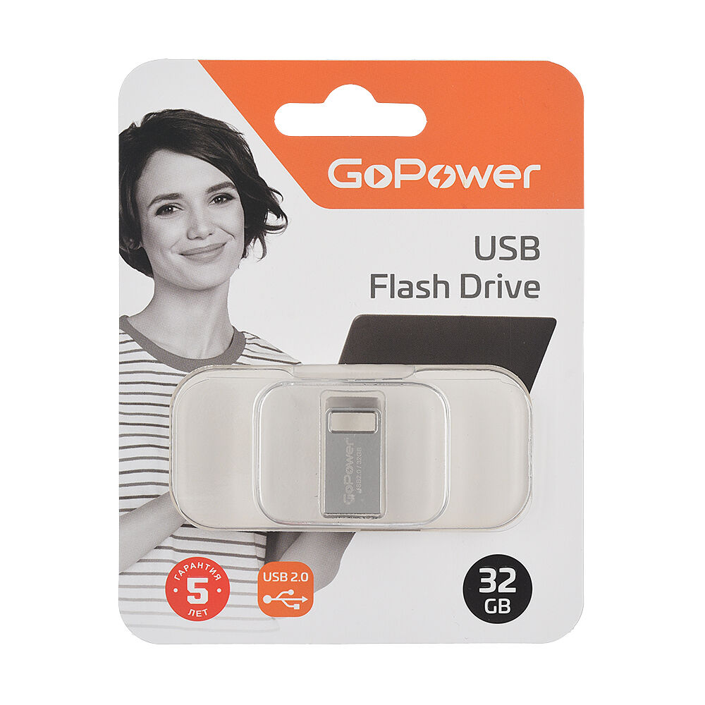 USB 2.0 Flash накопитель 32GB GoPower MINI, металл серебряный 4